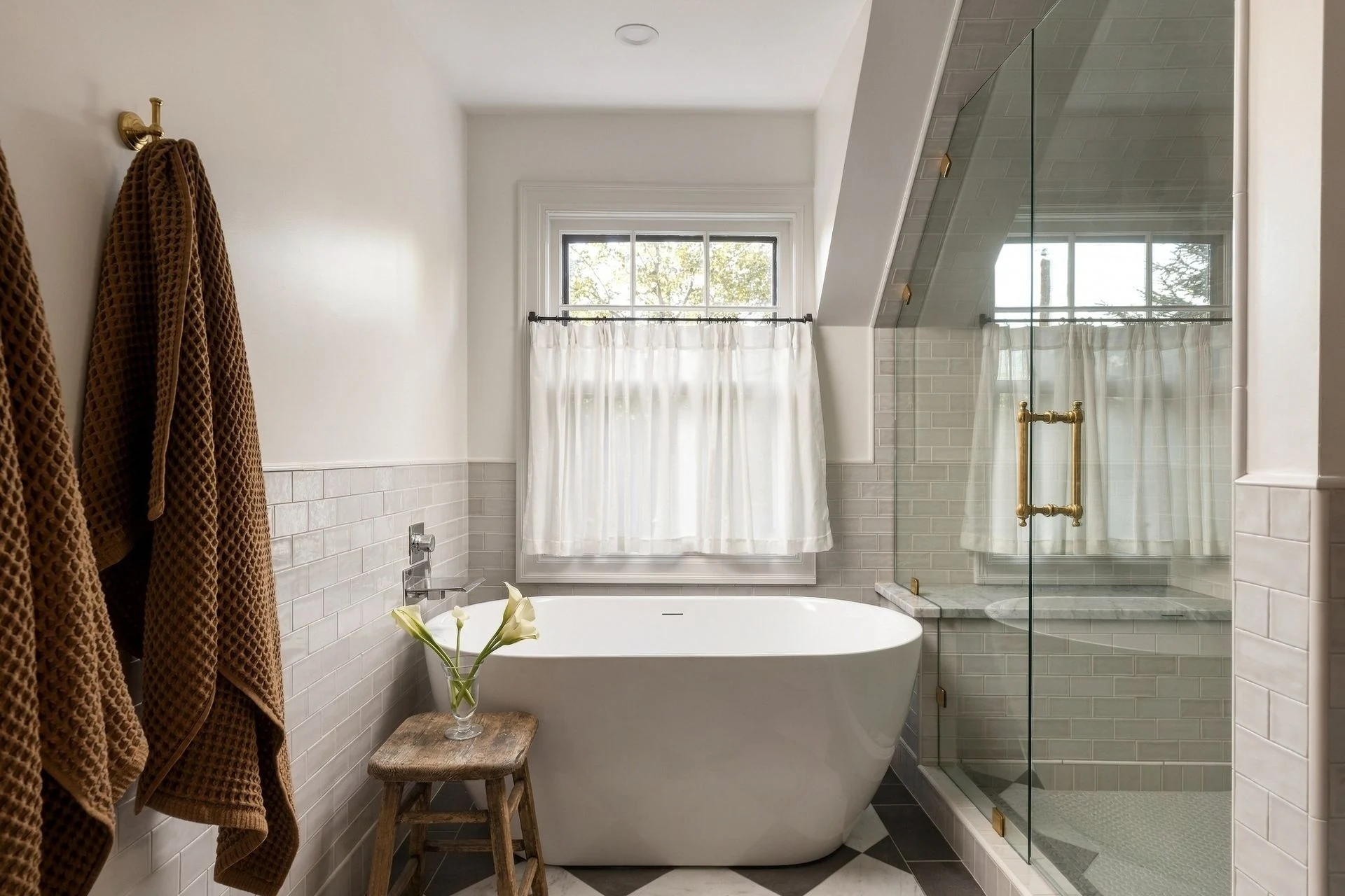 Freestanding tub and marble shower